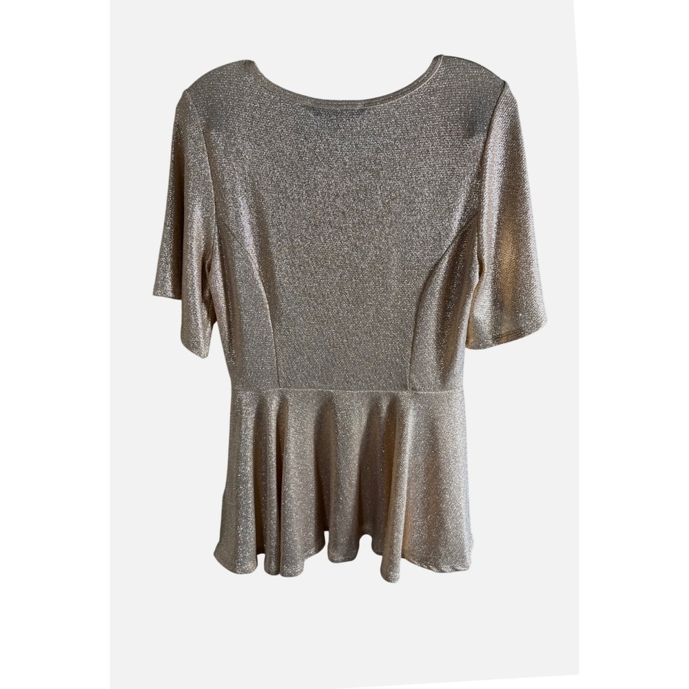 LuLaRoe Elegant Collection Rose Gold Metallic Peplum Top Short Sleeve Small - Picture 3 of 7